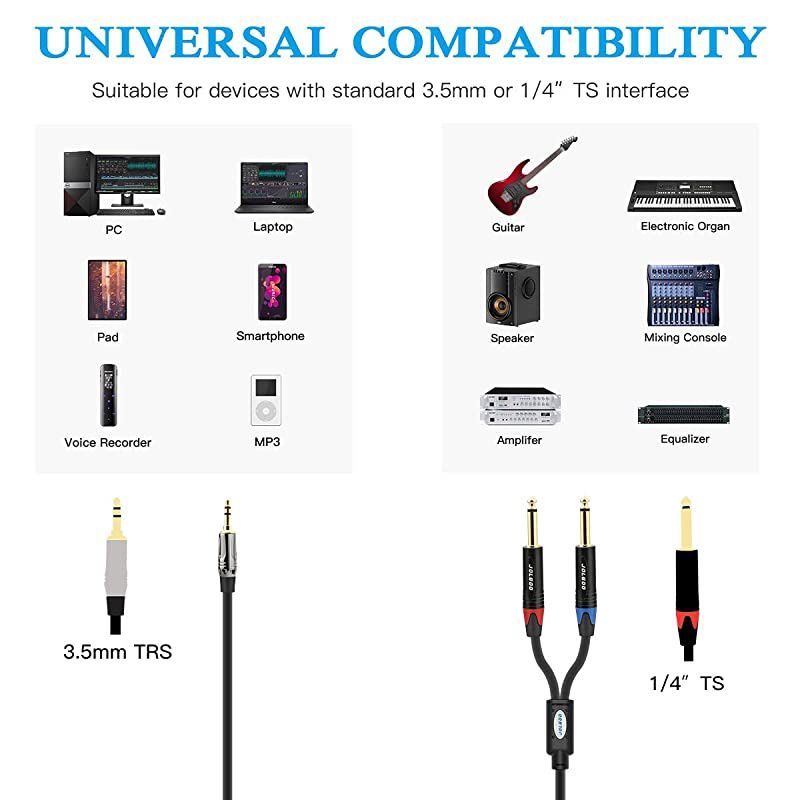 35 mm TRS to Dual 14quot TS Stereo Breakout Cable 18quot TRS Stereo to Dual 635mm TS Mono Plug Y Splitter Patch Microphone Cable 33 Feet