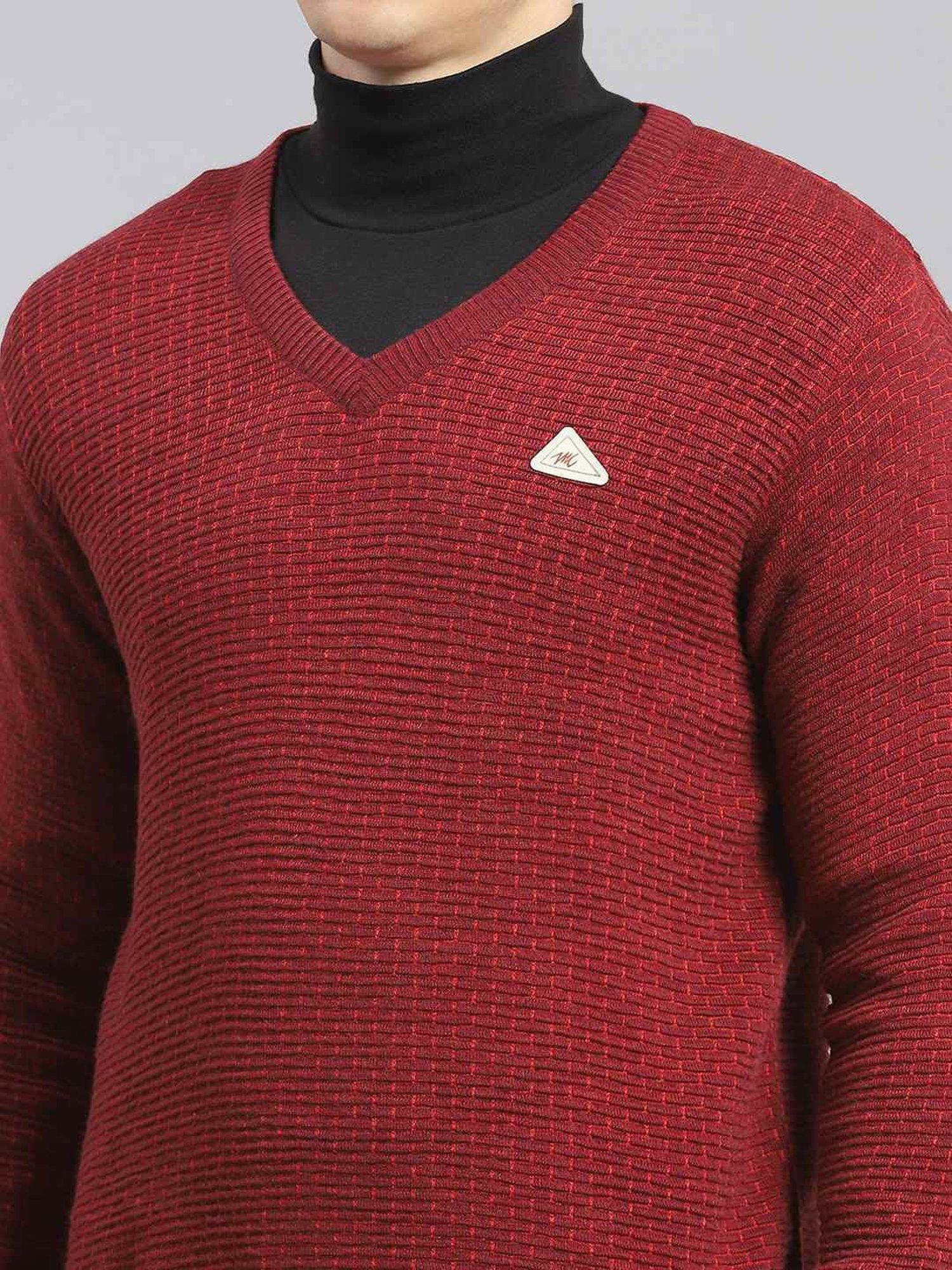 Monte Carlo Mix Maroon Regular Fit Self Pattern Sweater
