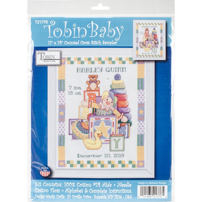 Tobin Counted Cross Stitch Kit 11"X14"-Toys Sampler Birth Record (14 Count)