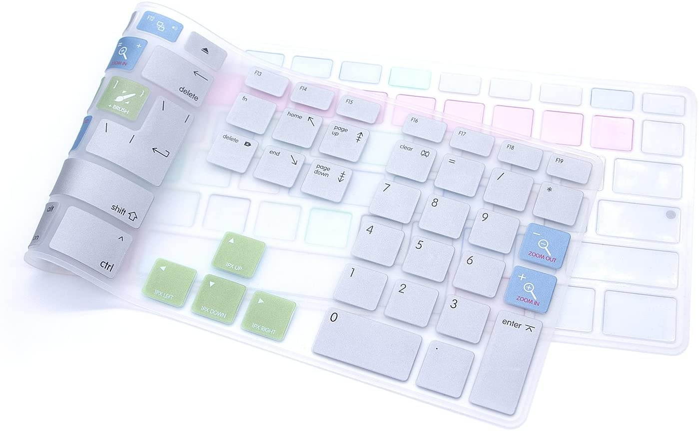 HRH for Apple iMac G6 MB110LL/B and MB110LL/A A1243 Keyboard with Numeric Keypad NumberPad Print with: Adobe Photoshop Functional Shortcuts Hot Keys Design Silicone Keyboard Skin Cover [US/EU Layout]