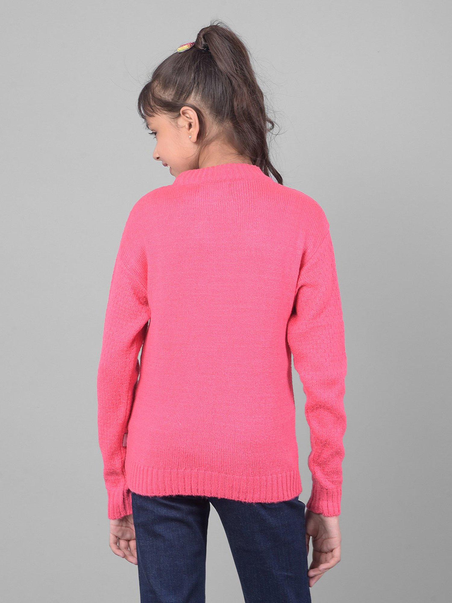 Crimsoune Club Kids Pink Self Design Full Sleeves Sweater