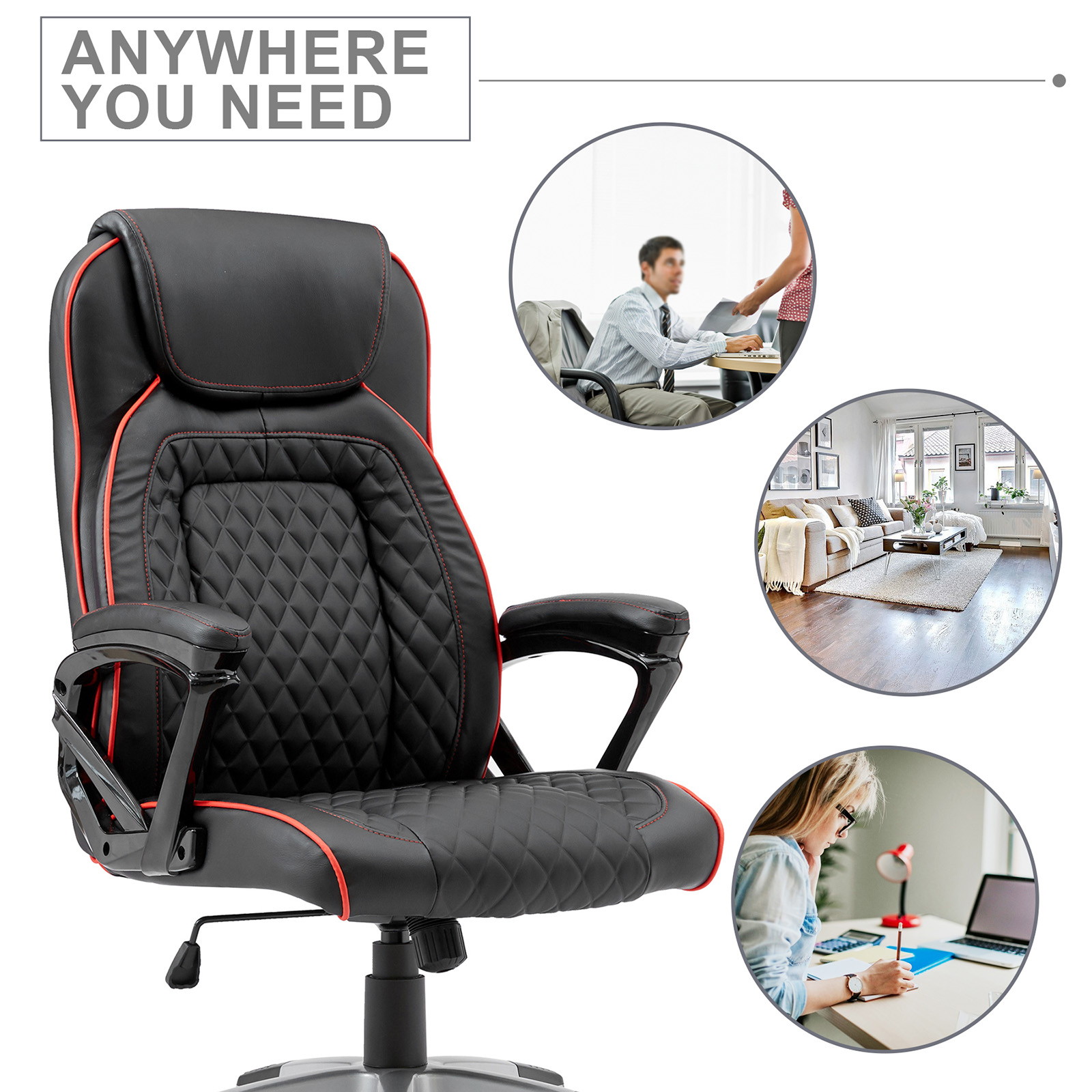 YOUTHUP Office Chair Adjustable Ergonomic Leather Office Chair Swivel Rolling Computer Desk Chair with Lumbar Support,Black