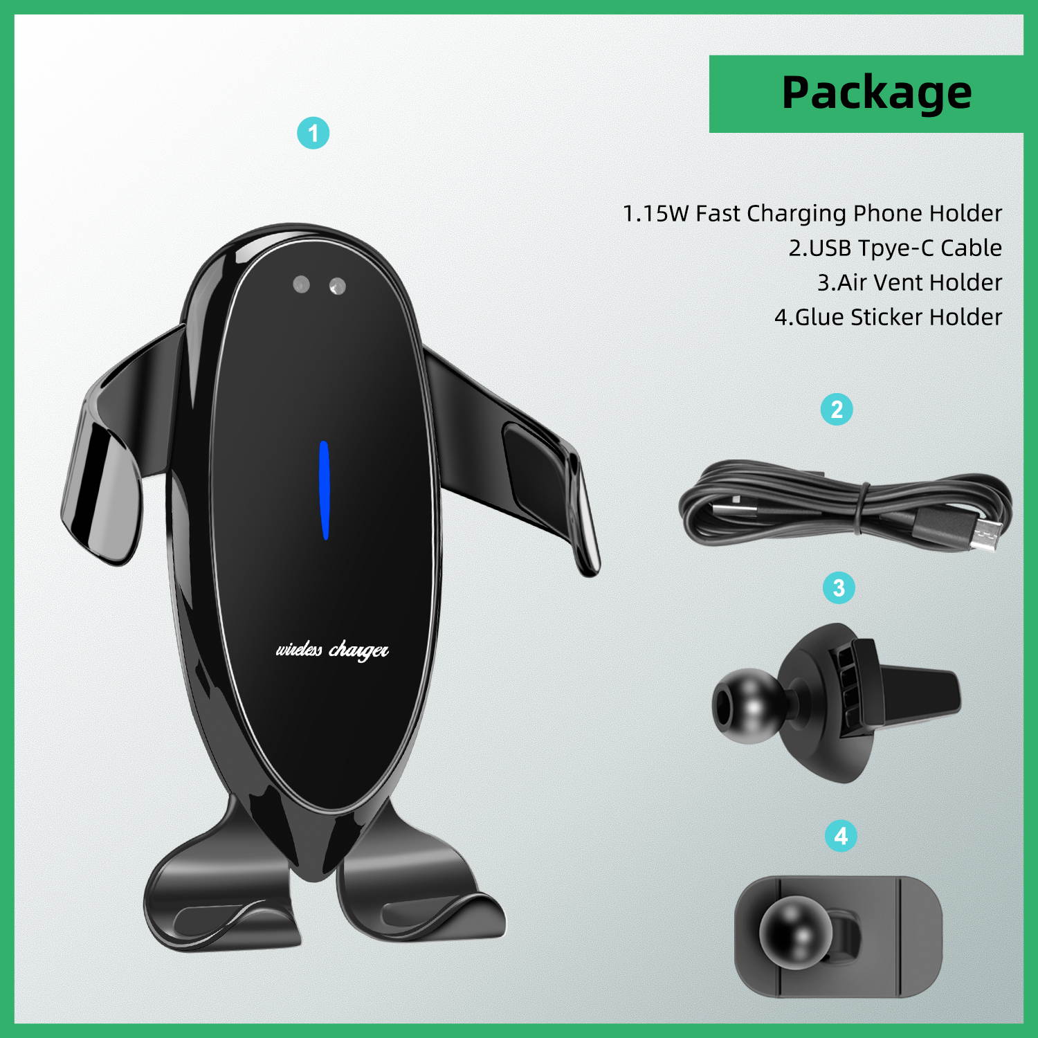 Donwell 15W Qi Car Wireless Fast Charger Cell Phone Charging Holder For iPhone 11/12/12 Pro/Pro Max,   For iPhone X/XS/XR/XS Max,Samsung Galaxy S20/S20+/S20 Ultra 5G/Note 20/20 Ultra 5G