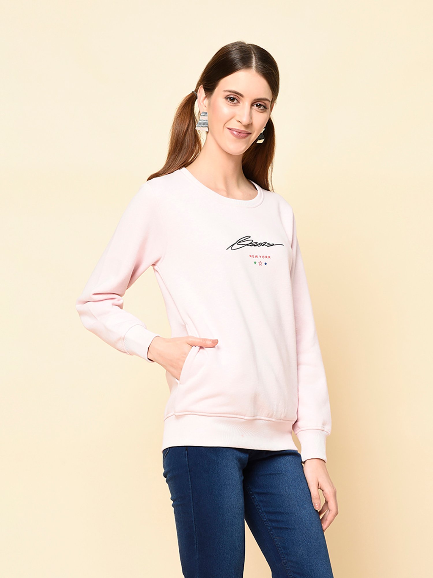 TAB91 Light Pink Graphic Print Sweatshirt