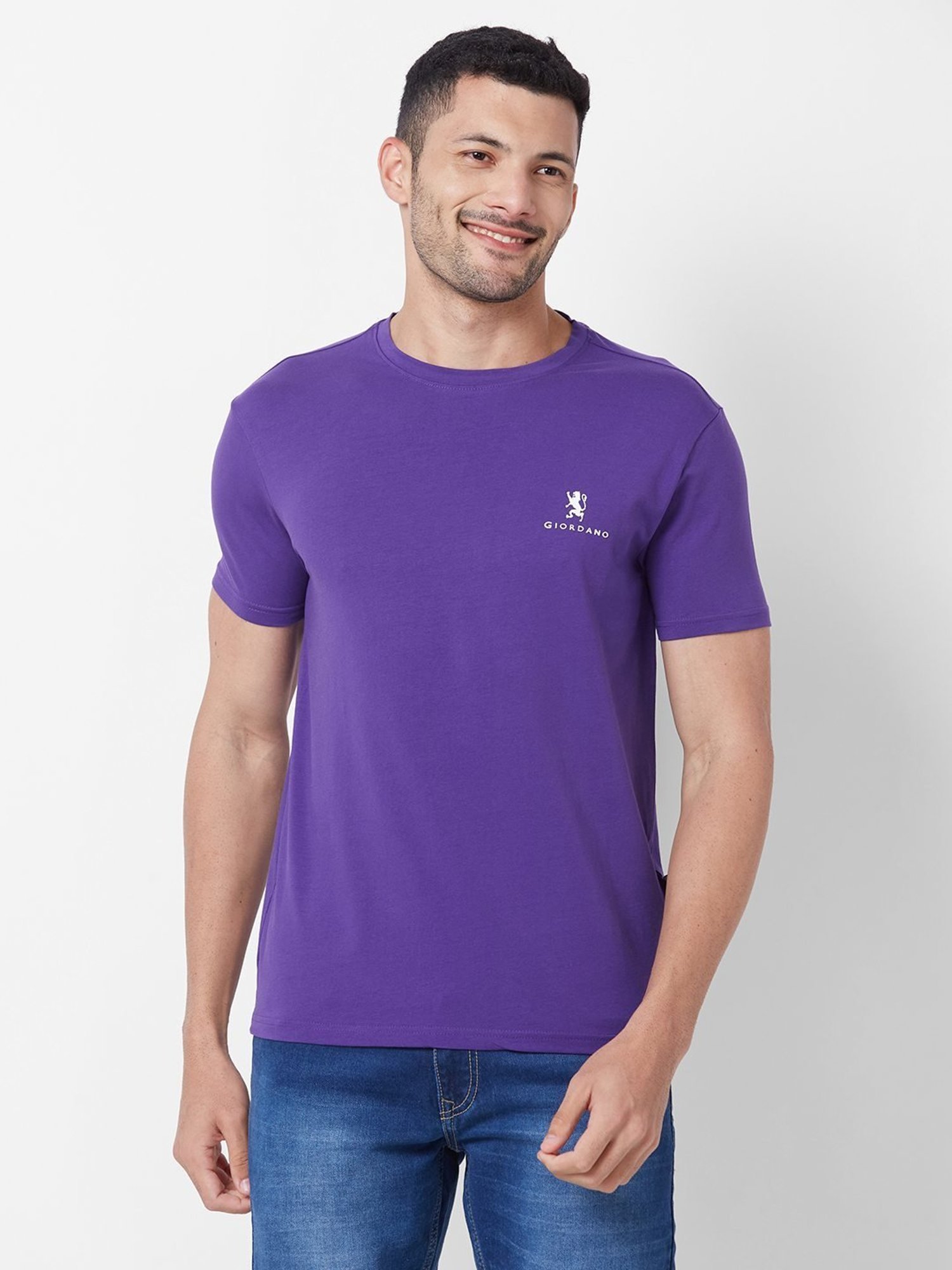 Giordano Purple Cotton Slim Fit T-Shirt