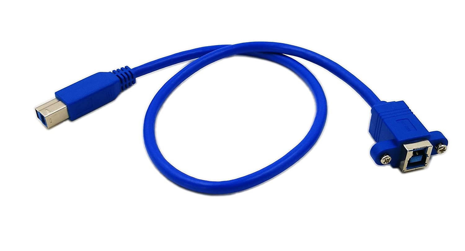 CGTime 20" Panel Mount USB 3.0 B Female To USB B Male Extension Cable with screws(Blue)