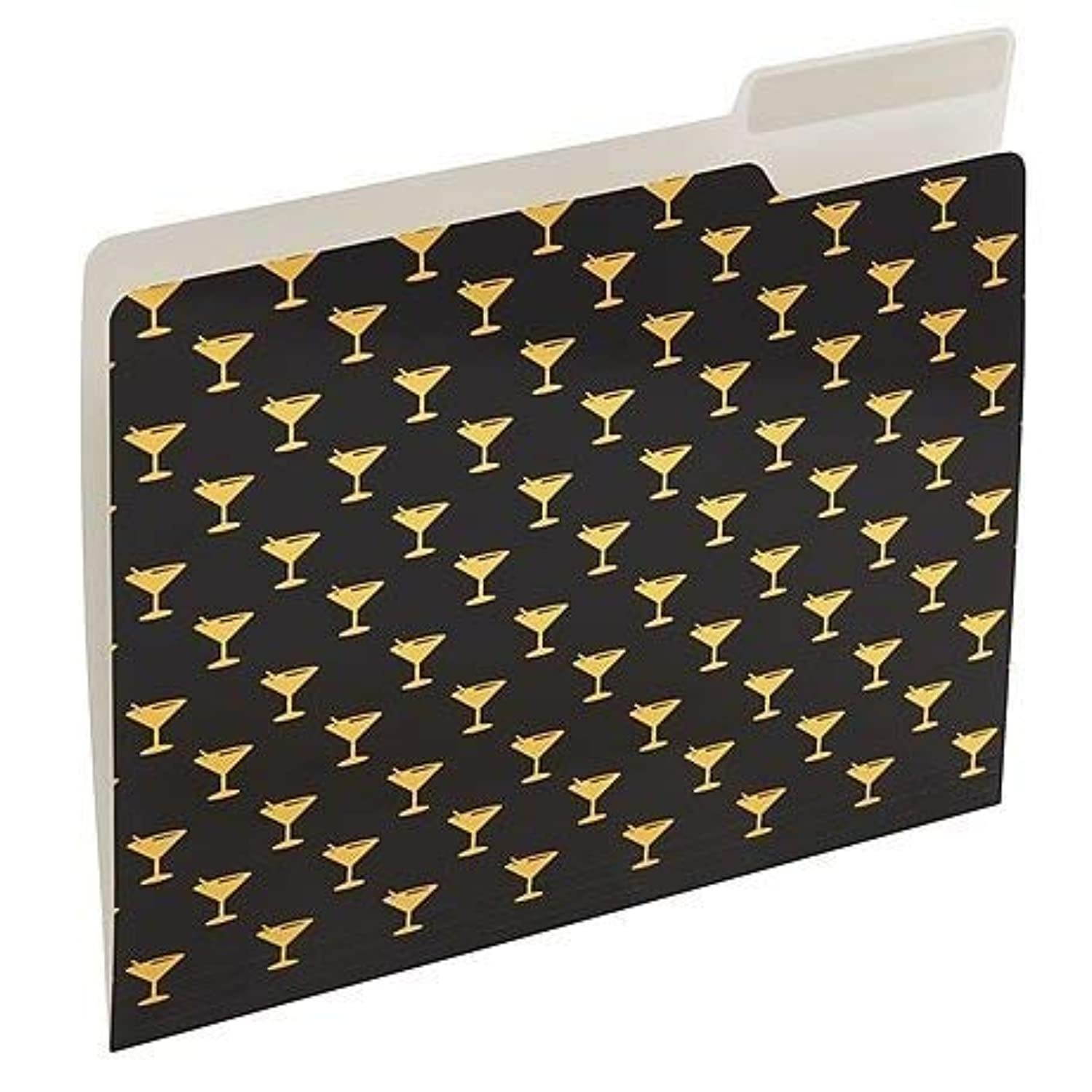 Heavyweight Martini File Folders, Letter, 3 Tab, 6/Pack, Navy Blue, Grey, White, Embossed Gold Heels, Bowtie