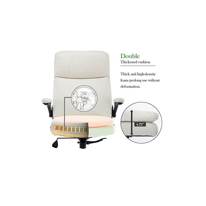 High Back Bonded Leather Executive Office Chair, Adjustable Recline Locking Flip-up Arms Computer Desk Chair, Thick Padding and Ergonomic Design for Lumbar Support (White)