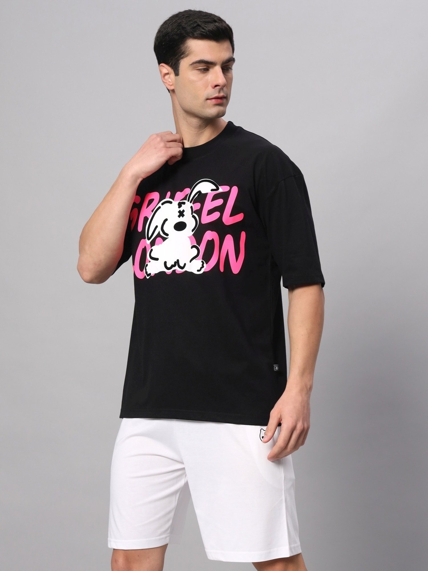 Griffel Black Cotton Loose Fit Printed Co-Ord Set