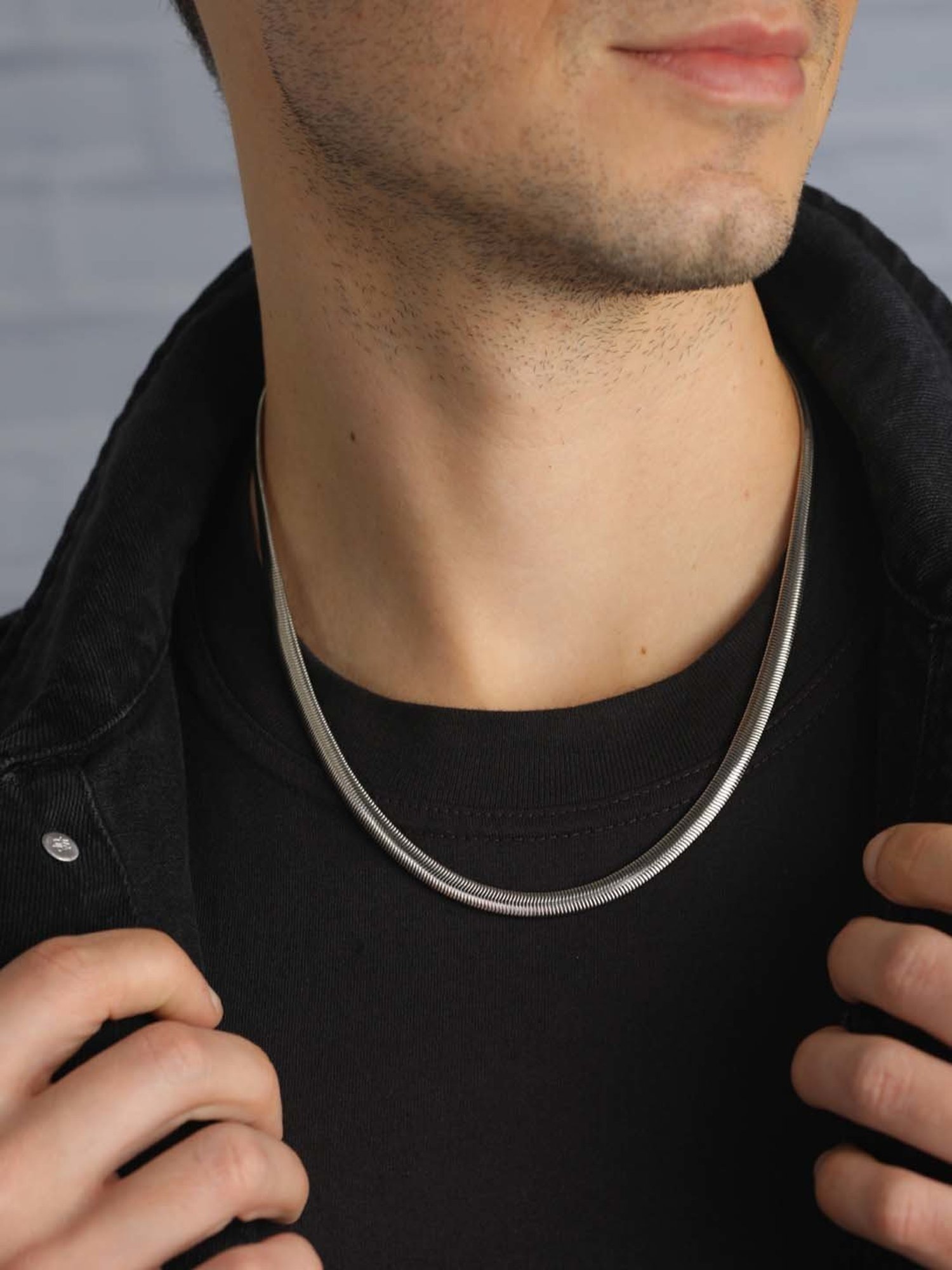 Bold by Priyaasi Sleek Silver-Plated Snake Chain Necklace for Men