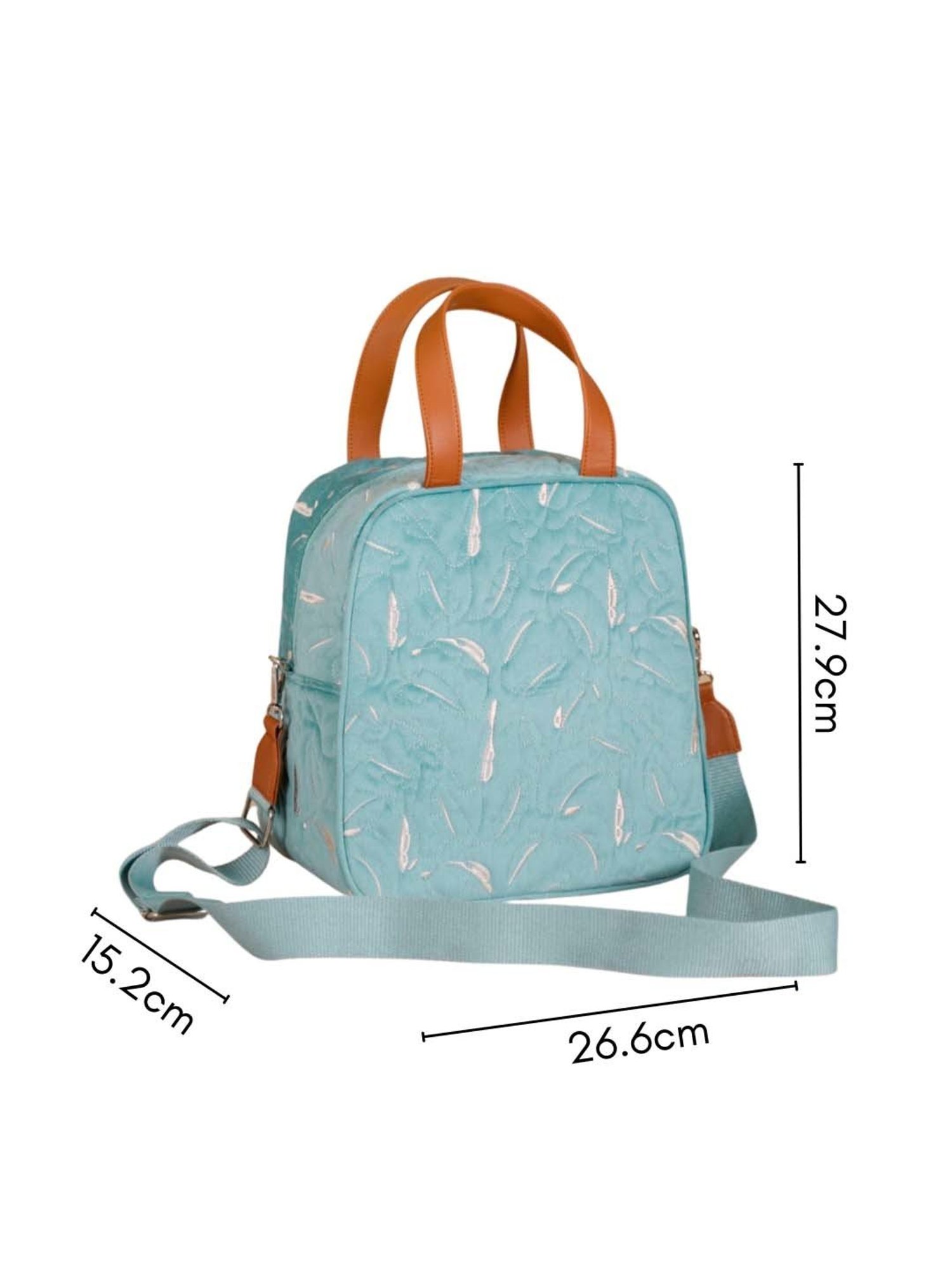 Nestasia High-Quality Insulated Velvet Light Blue Lunch Bag With Adjustable Shoulder Strap & Handles