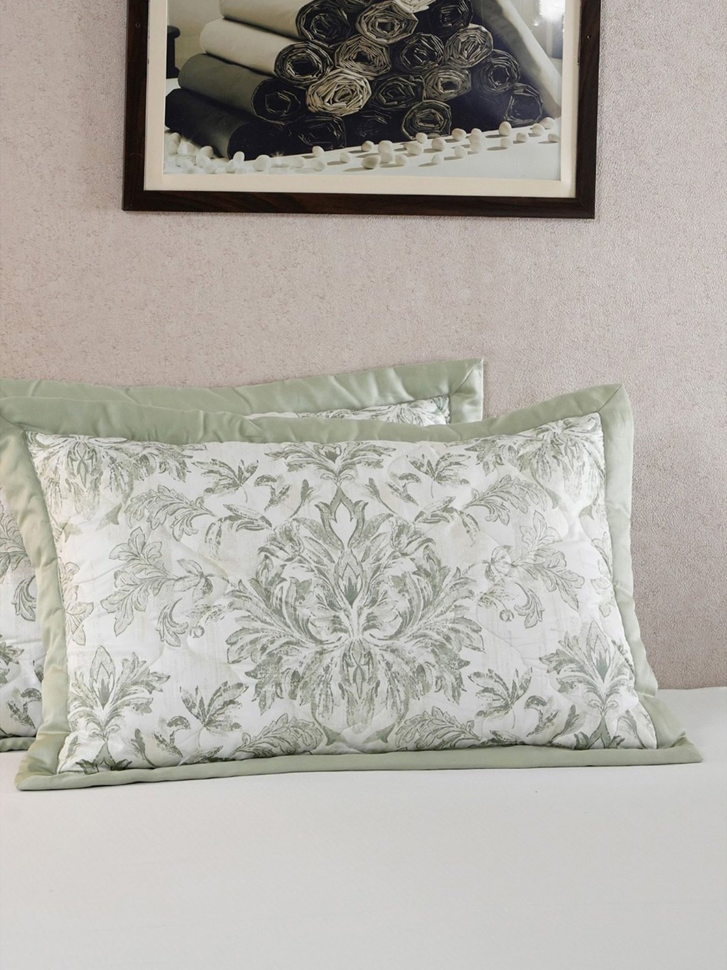 Maspar Tranquil Essence Napery Classic Quilted Green Cotton Standard Size Pillow Sham - Set of 2