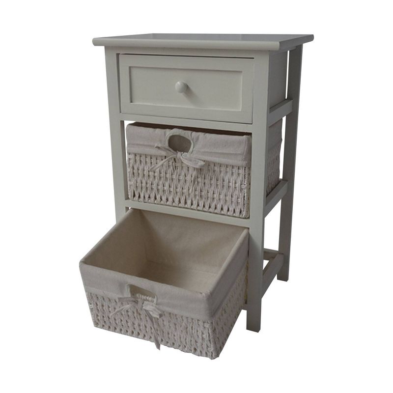 24.80" Single Drawer Wooden Storage Cabinet with 2 Cotton Paper Baskets Heathered White - The Urban Port