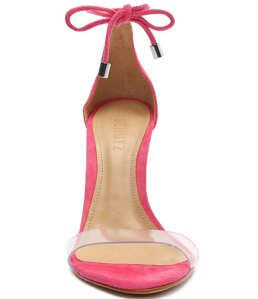 Schutz Josseana Ankle Tie Clear Suede Dress Sandals