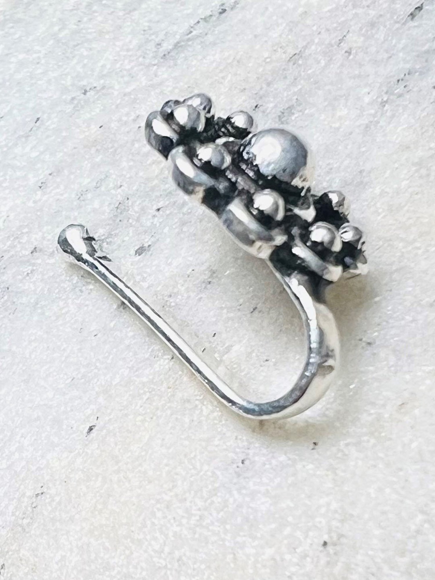 Arte Jewels 925 Sterling Silver Oxidized Flower-shape Clip on Nosepin for Women & Girls