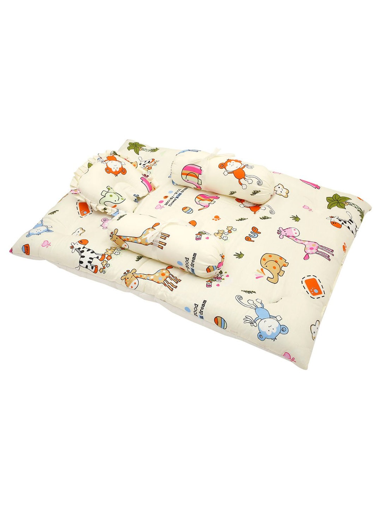 Baby Moo I Love Animals Cream Mattress Set with Neck Pillow and Bolsters