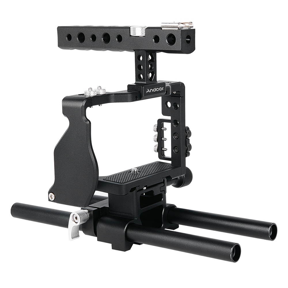 Andoer Professional Video Cage Rig Kit Film Making System w/ 15mm Rod Accessory Replacement for Sony A6000 A6300 A6500 ILDC Mirrorless Camera Camcorder