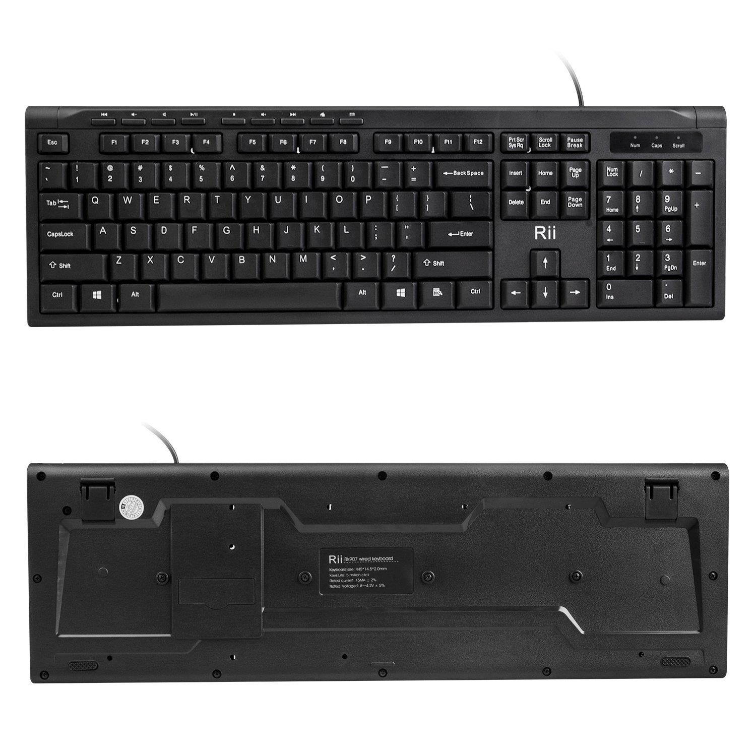 Rii RK907 Ultra-Slim Compact USB Wired Keyboard for Mac and PC,Windows 10 / 8 / 7 / Vista / XP (Black)