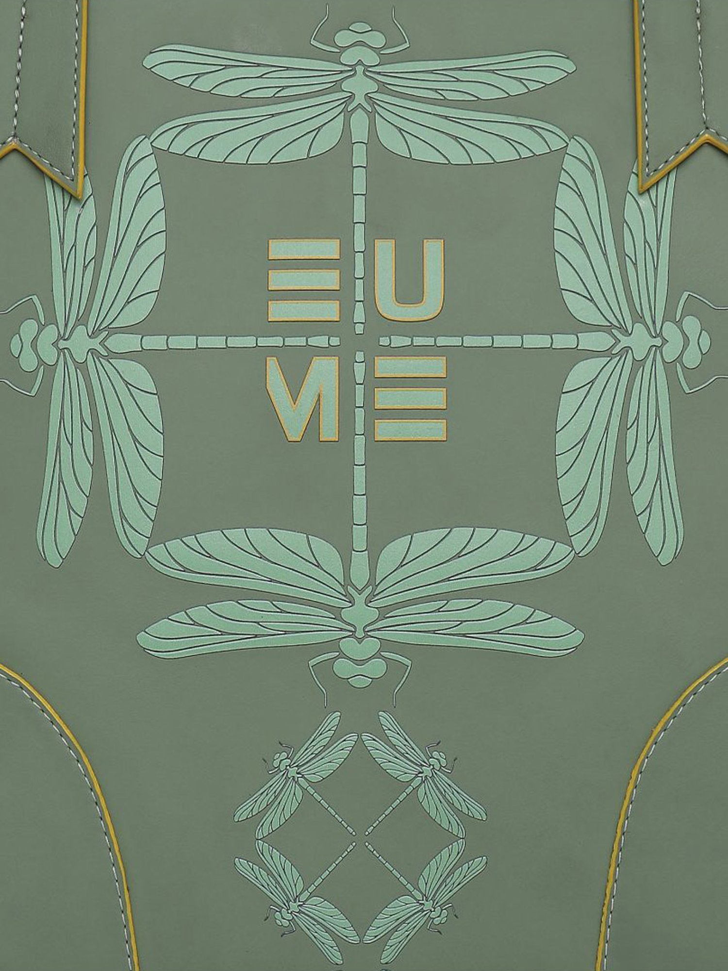 Eume Dragonfly Basil Green Leather Printed Shoulder Handbag