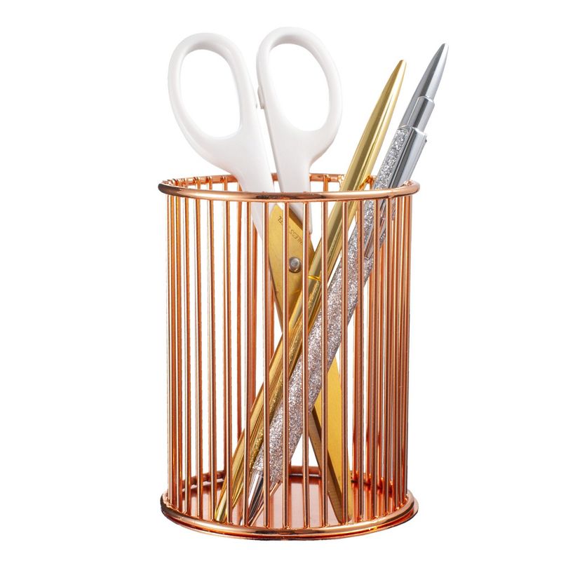 Zodaca Rose Gold Metal Wire Pen Holder for Desk Pencil Makeup Brush