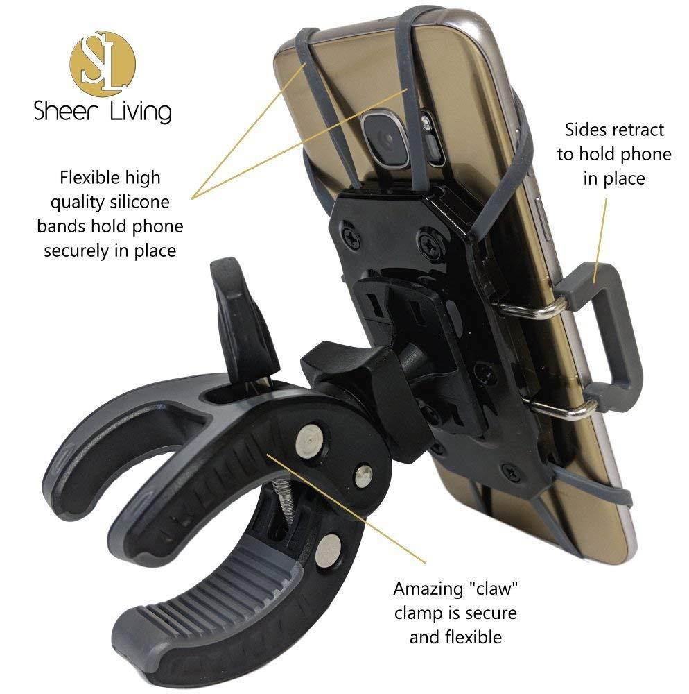 Stroller Cell Phone Holder Mount-Universal Clamp, Also for Bike, Boat, Golf and Grocery Cart, Fits iPhone X, 8 | 8 Plus, 7 | 7 Plus, iPhone 6s | 6s Plus, Galaxy S7, S6, S5, Adjustable