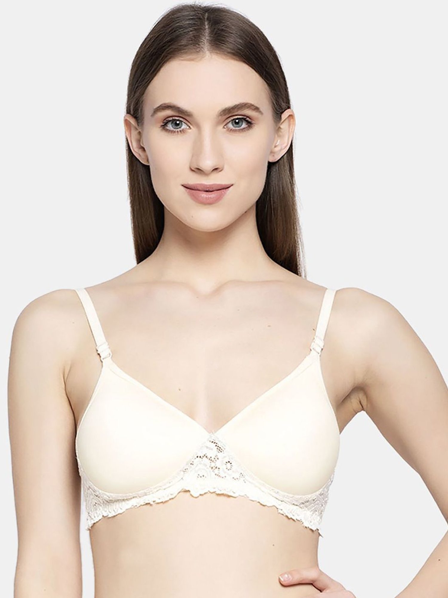 AROUSY Cream Cotton Self Pattern T-Shirt Bra