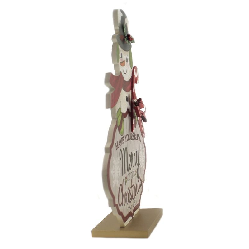 Christmas 21.75" Merry Christmas Snowman Sign Candy Cane Free Standing  -  Decorative Figurines