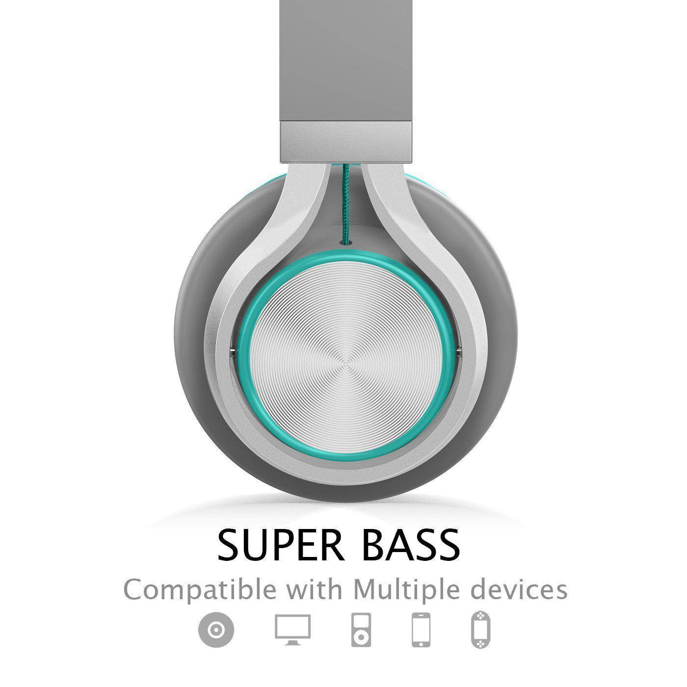 AILIHEN C8 Headphones with Microphone and Volume Control Folding Lightweight Headset for Cellphones Tablets Smartphones Laptop Computer PC Mp3/4 (Grey/Mint)