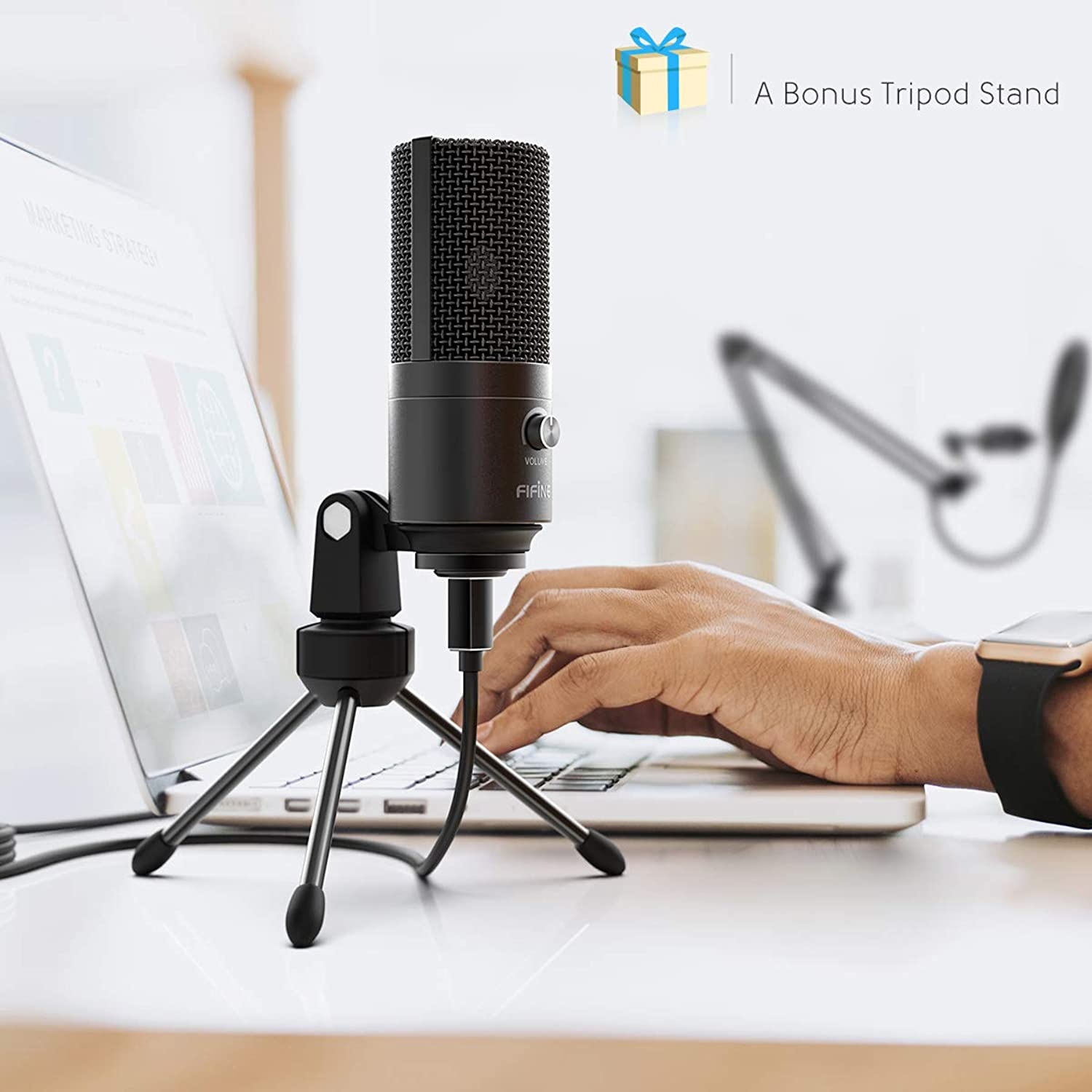 FIFINE Studio Condenser USB Microphone Computer PC Microphone Kit with Adjustable Scissor Arm Stand Shock Mount for Instruments Voice Overs Recording Podcasting YouTube Karaoke Gaming Streaming-T669