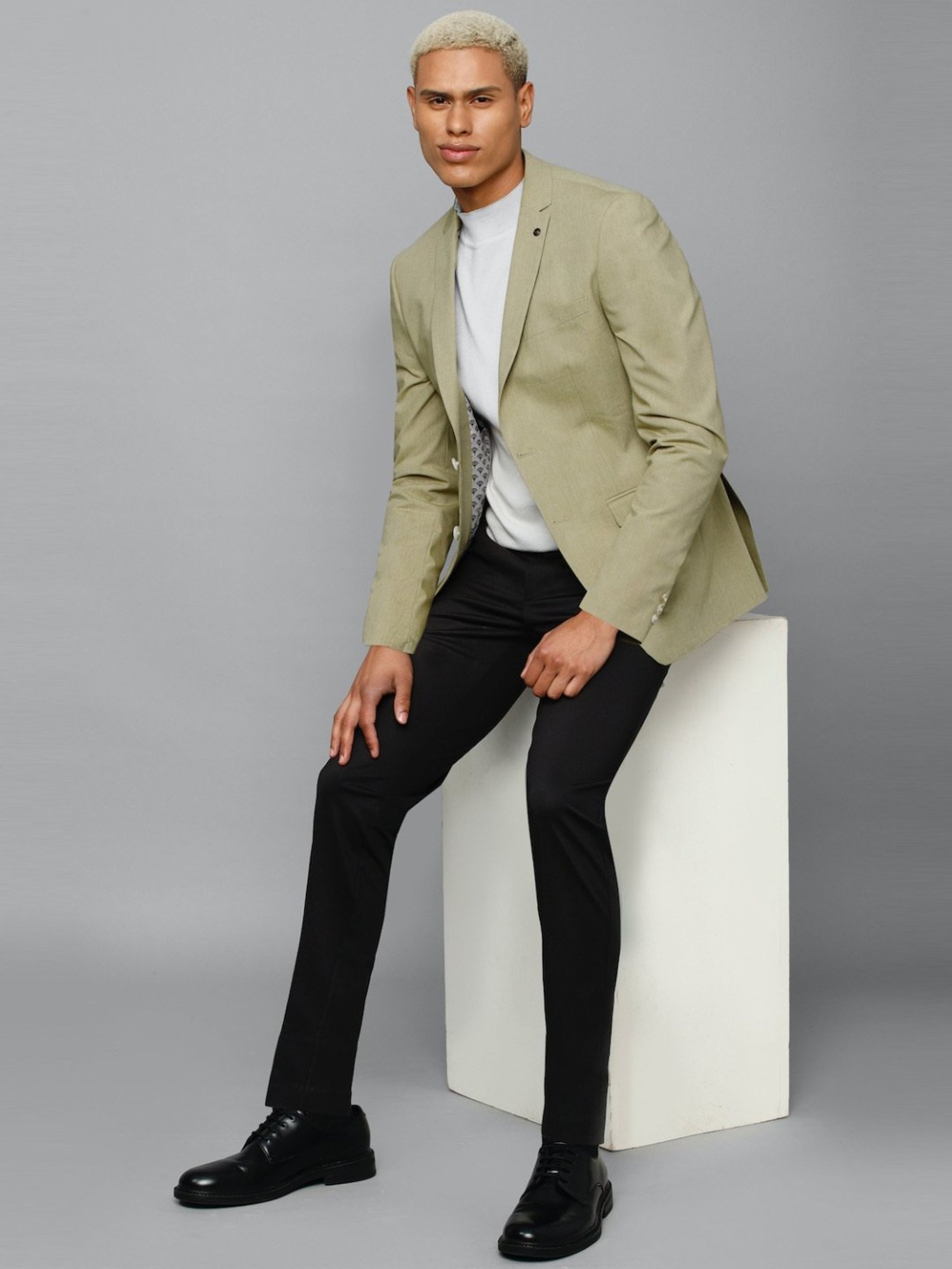 Allen Solly Green Cotton Slim Fit Blazer
