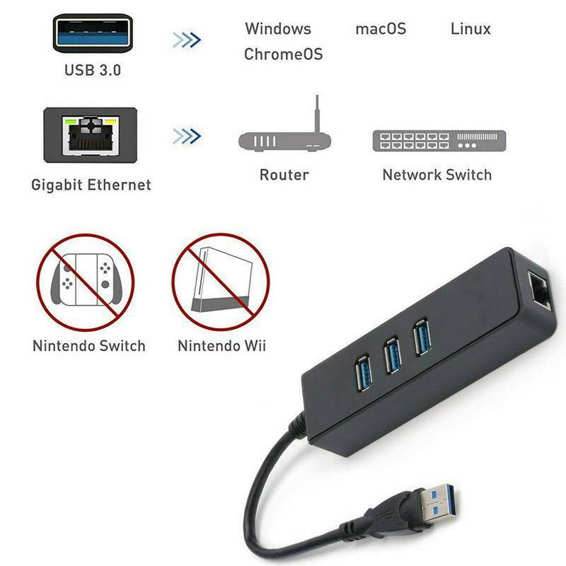 3-Port USB 3.0 HUB Splitter Gigabit Ethernet Lan RJ45 Network 1000Mbps Adapter Hub USB Extender