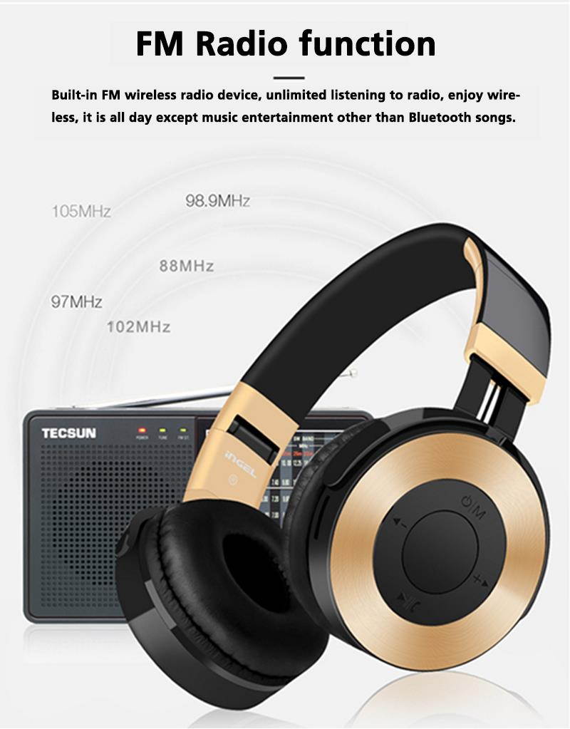 Dprui Foldable Wireless Earphone Hifi Stereo Music Gaming Headset Support Sd Card For Mobile Phone With Mic Bluetooth Headphone (Silver)