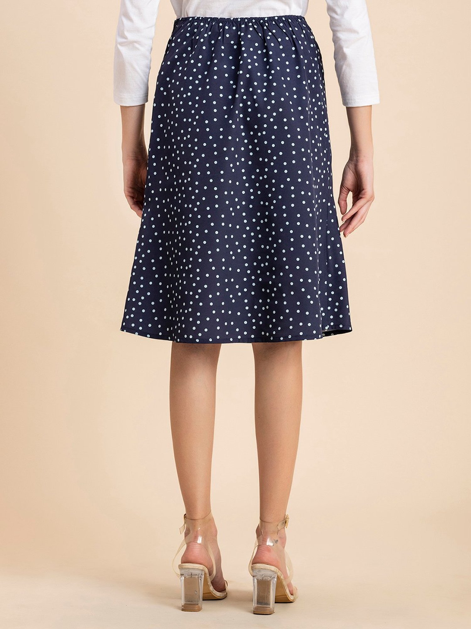 Moomaya Navy & White Printed Skirt