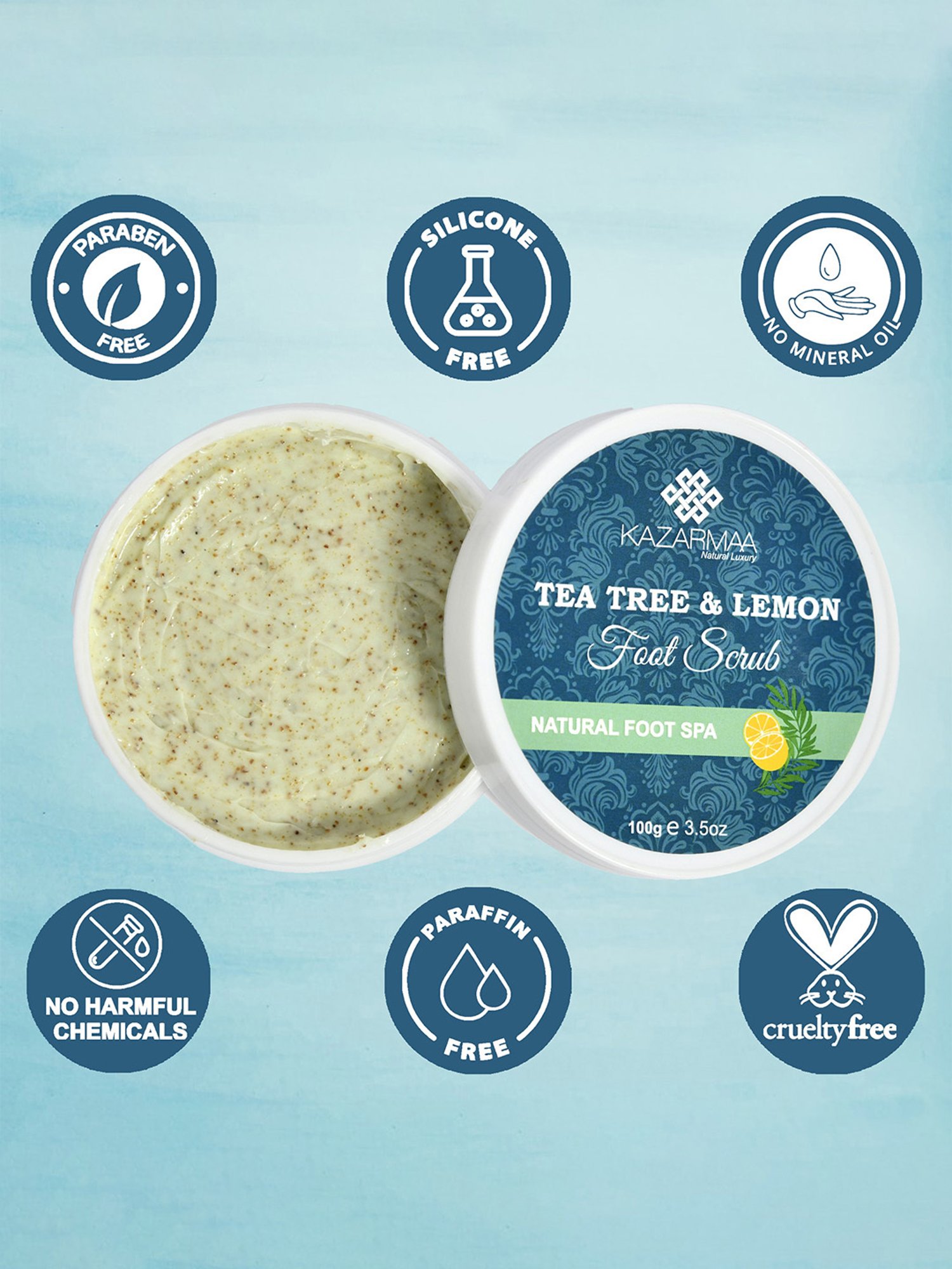 Kazarmaa Tea Tree & Lemon Foot Scrub with Scrubber Tools - 100 gm