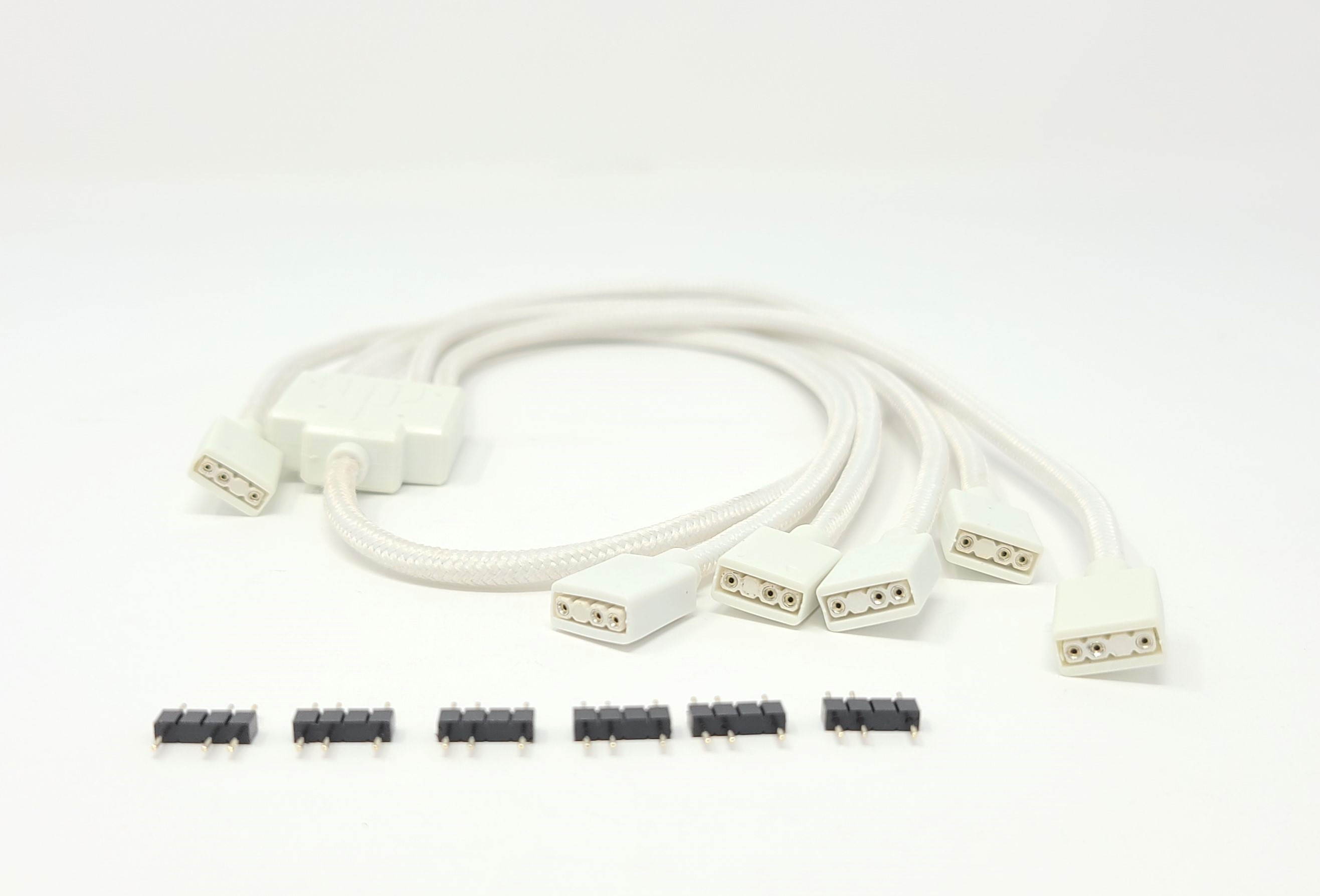 Micro Connectors 70cm Premium Sleeved 3-Pin 1 to 5 Addressable (ARGB) Splitter Cable (White)