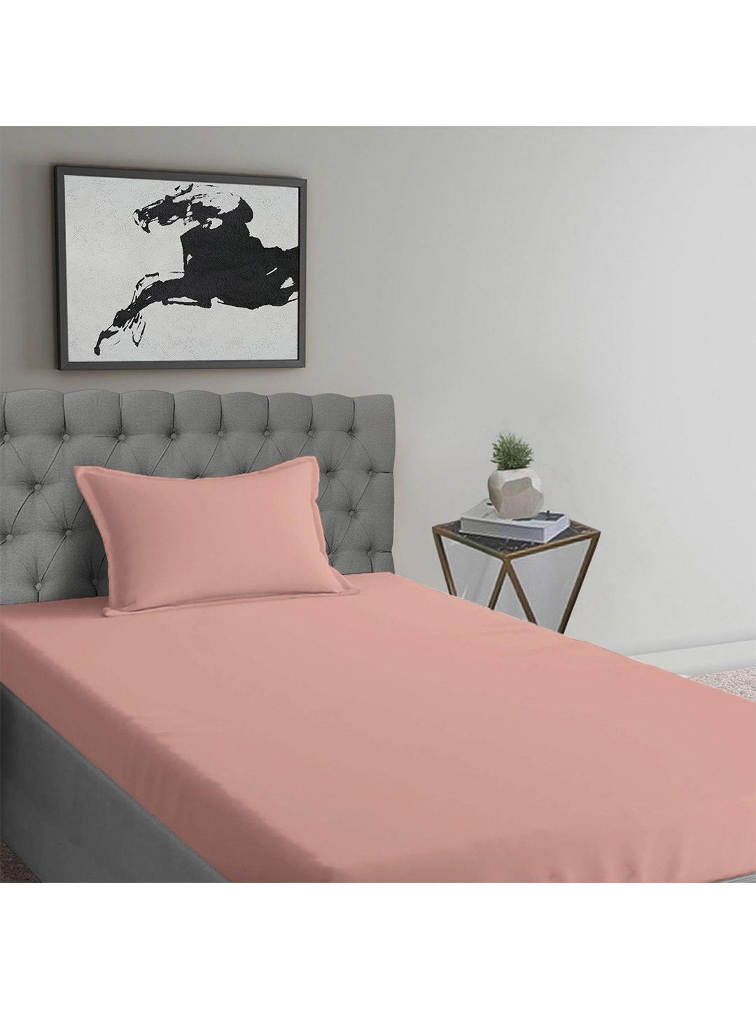 Pizuna New Rose 400TC Cotton Fitted Bed Sheet with 1 Pillow Covers