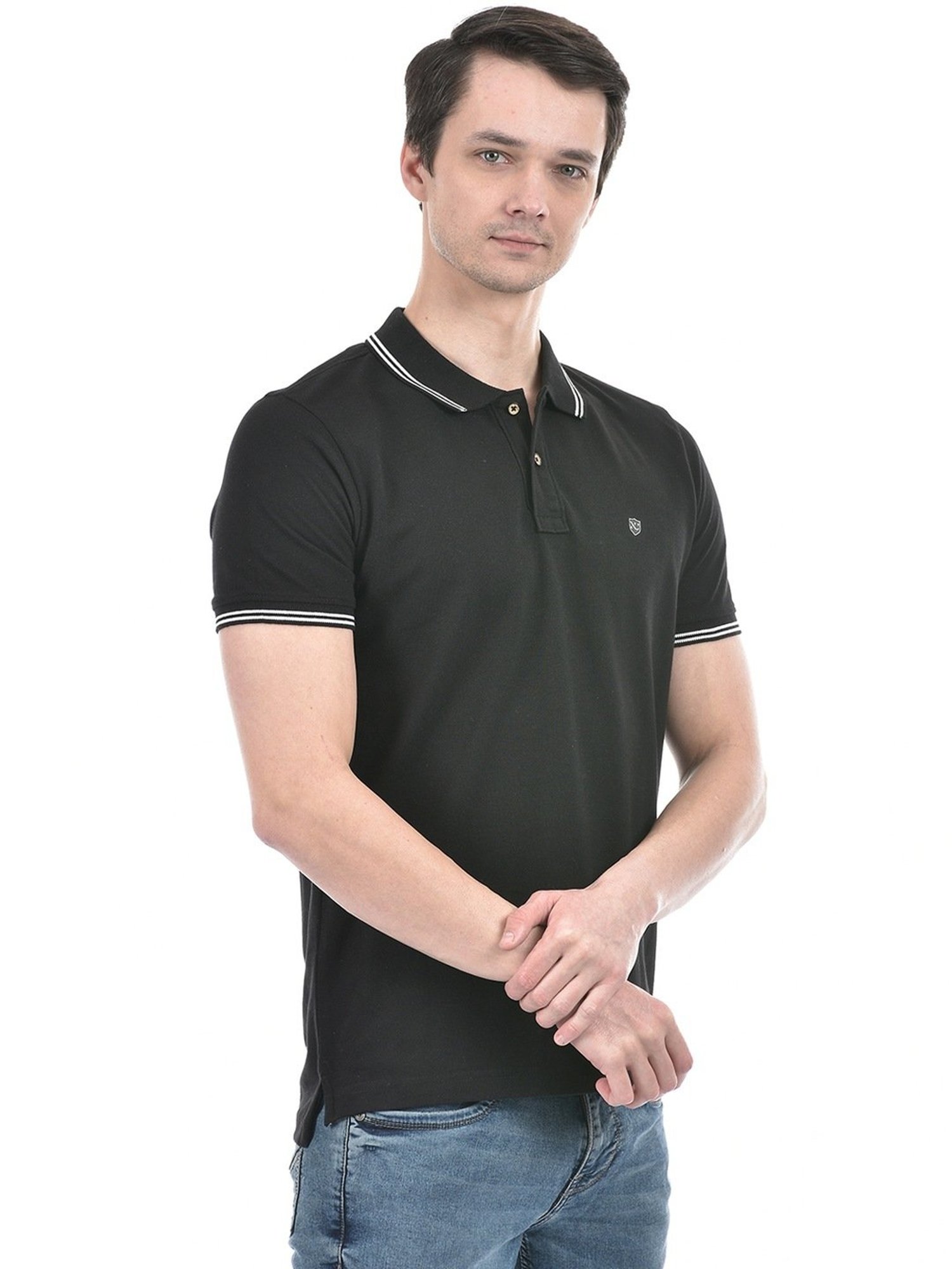 Numero Uno Black Cotton Slim Fit Polo T-Shirt