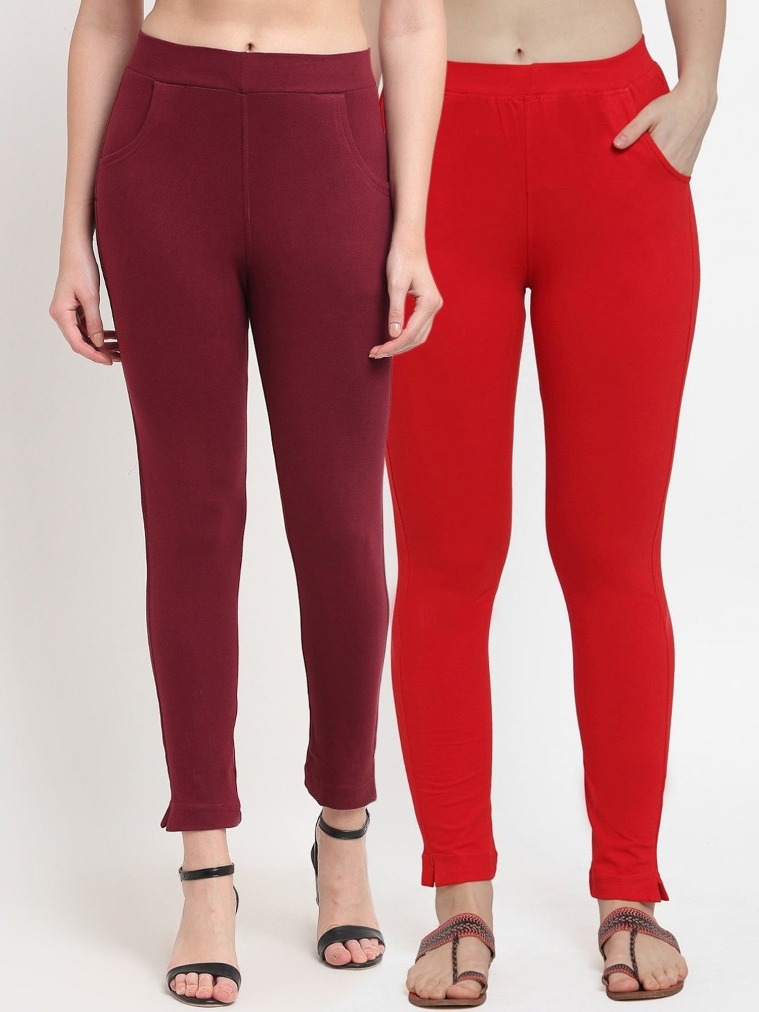 TAG 7 Maroon & Red Cotton Pants - Pack Of 2