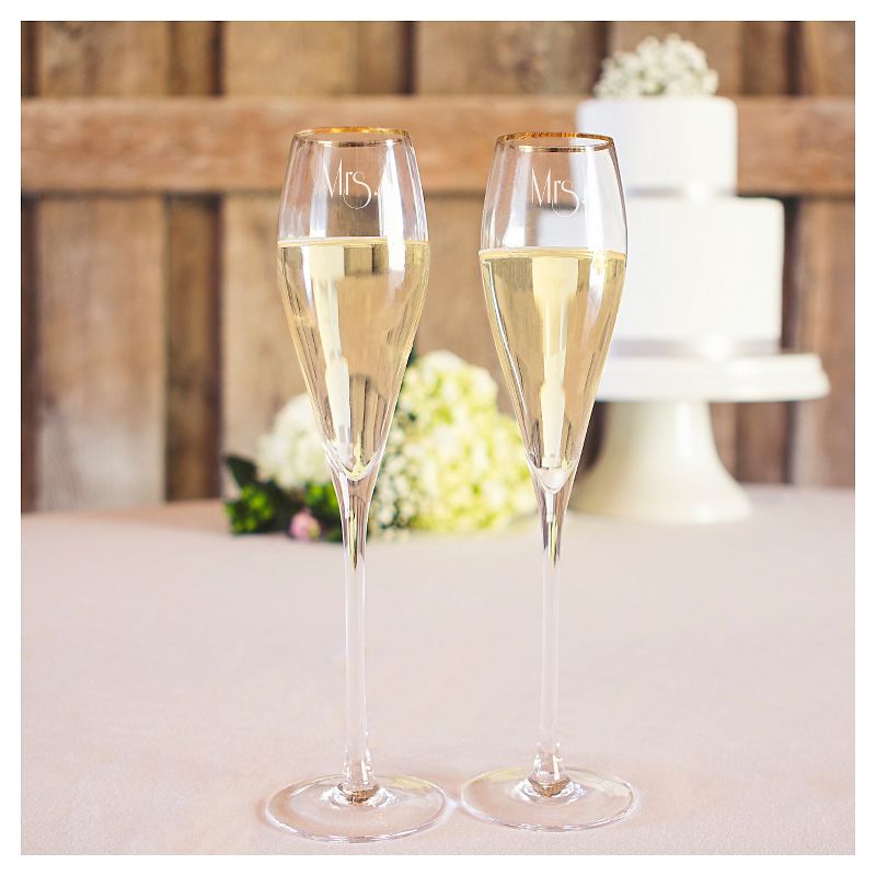 2ct Mrs. & Mrs. Gatsby Gold Rim Champagne Flutes