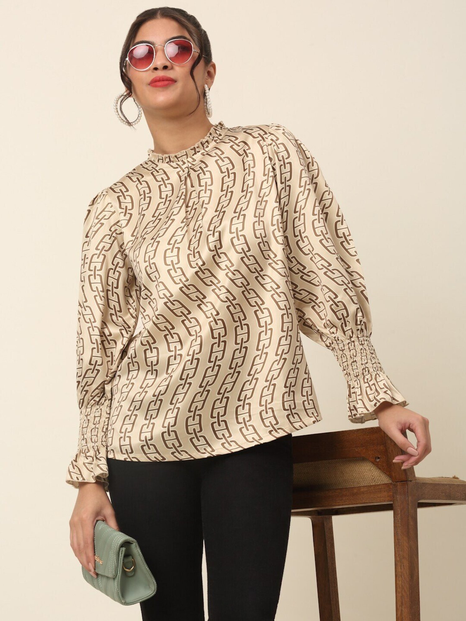 Melon by PlusS Beige Printed Top