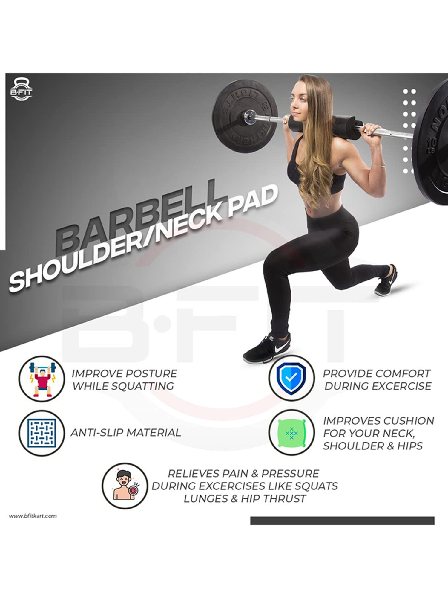 B Fit Barbell Squat Neck & Shoulder Protective Pad (Black)