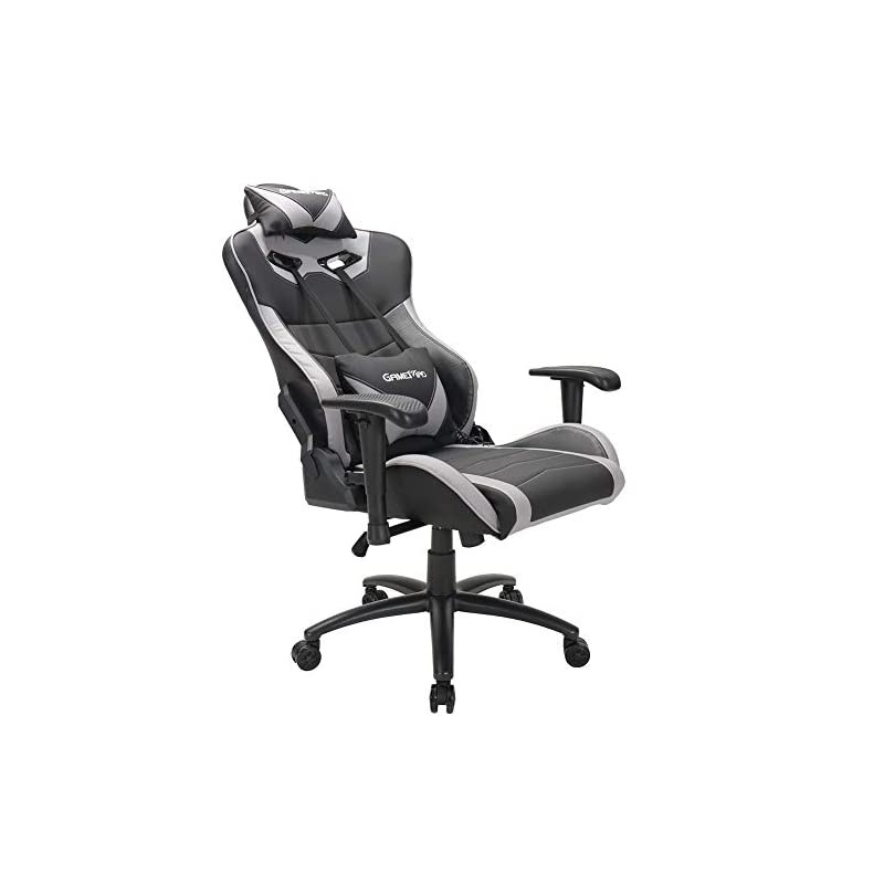 Back PU Leather Swivel Gaming Chair with Adjustable Lumbar Support Headrest Footrest Video Game Chair Racing Office Chair (Bule)