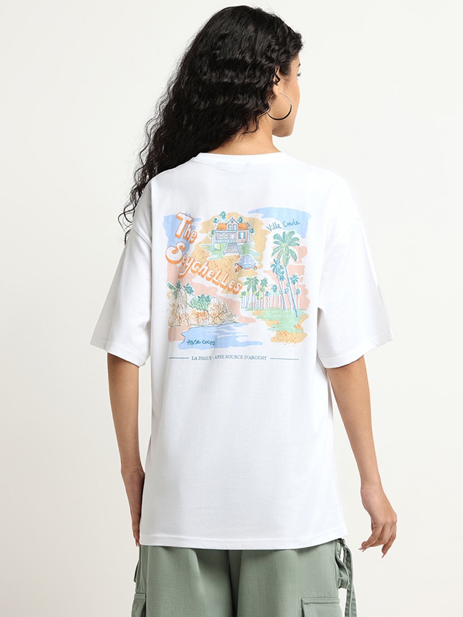 Nuon by Westside White Printed Oversized T-Shirt