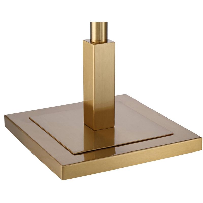 Possini Euro Design Artisan Swing Arm Floor Lamp Warm Antique Brass Linen Drum Shade for Living Room Reading Bedroom Office