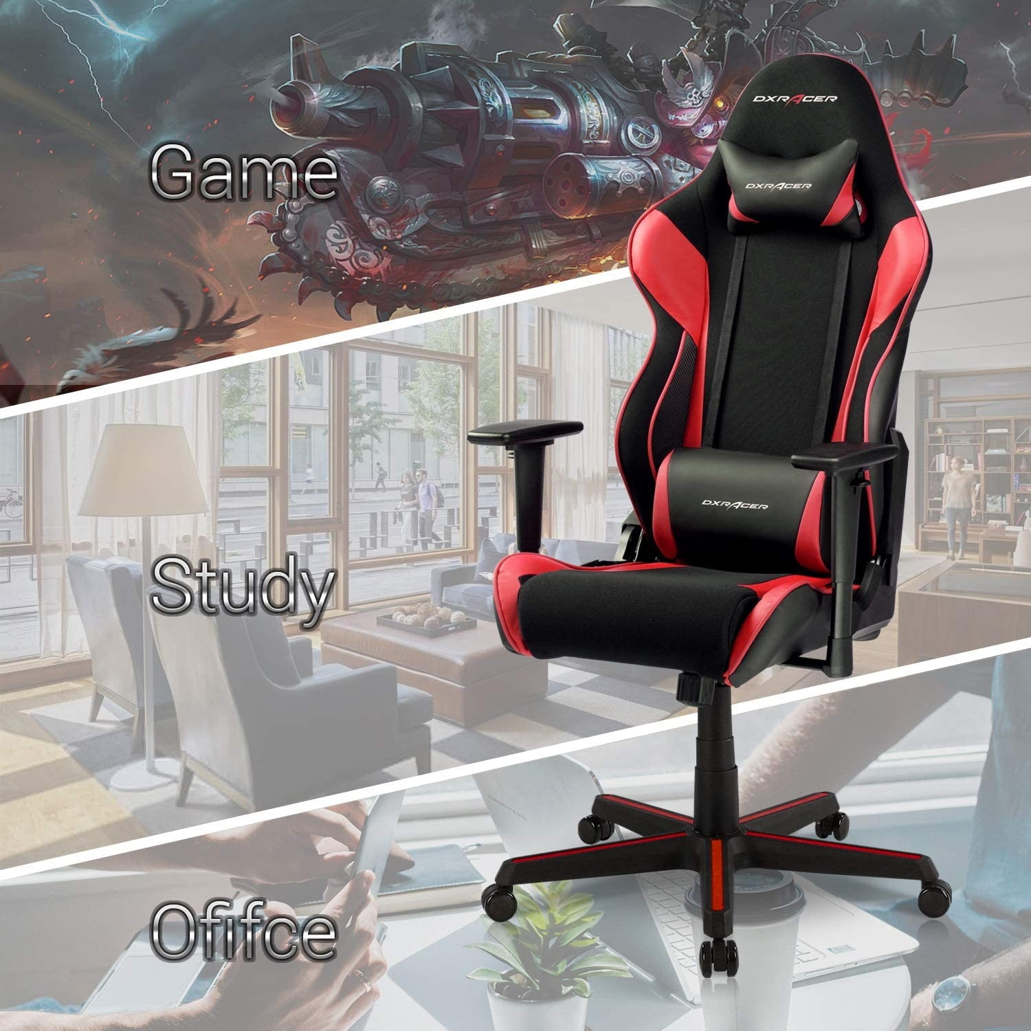 Gaming Chair, Racing Style Computer Desk Chair Padded Armrests Ergonomic Lumbar Support Adjustable Height