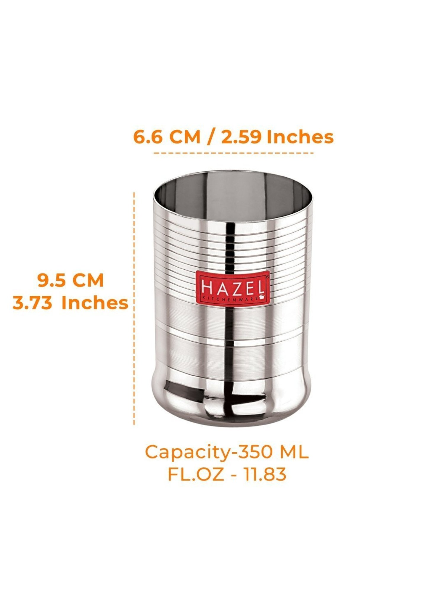 HAZEL Silver Stainless Steel Drinking Water Glass (350ml)