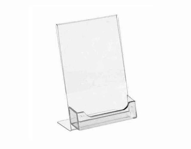 Acrylic 4" x 6" Slanted Sign Holders with Business Card Holder