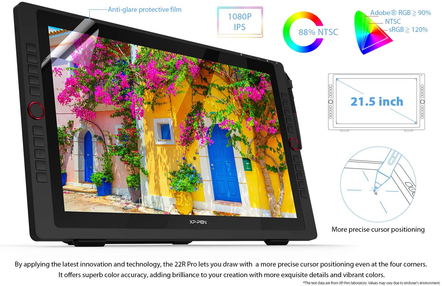 XP-PEN 22R Pro Drawing Monitor 21.5 Inch Pen Display Graphic Monitor IPS Monitor with Two Red Dial Wheels and 20 Express Keys Battery-Free Stylus Tilt Supported 88% NTSC