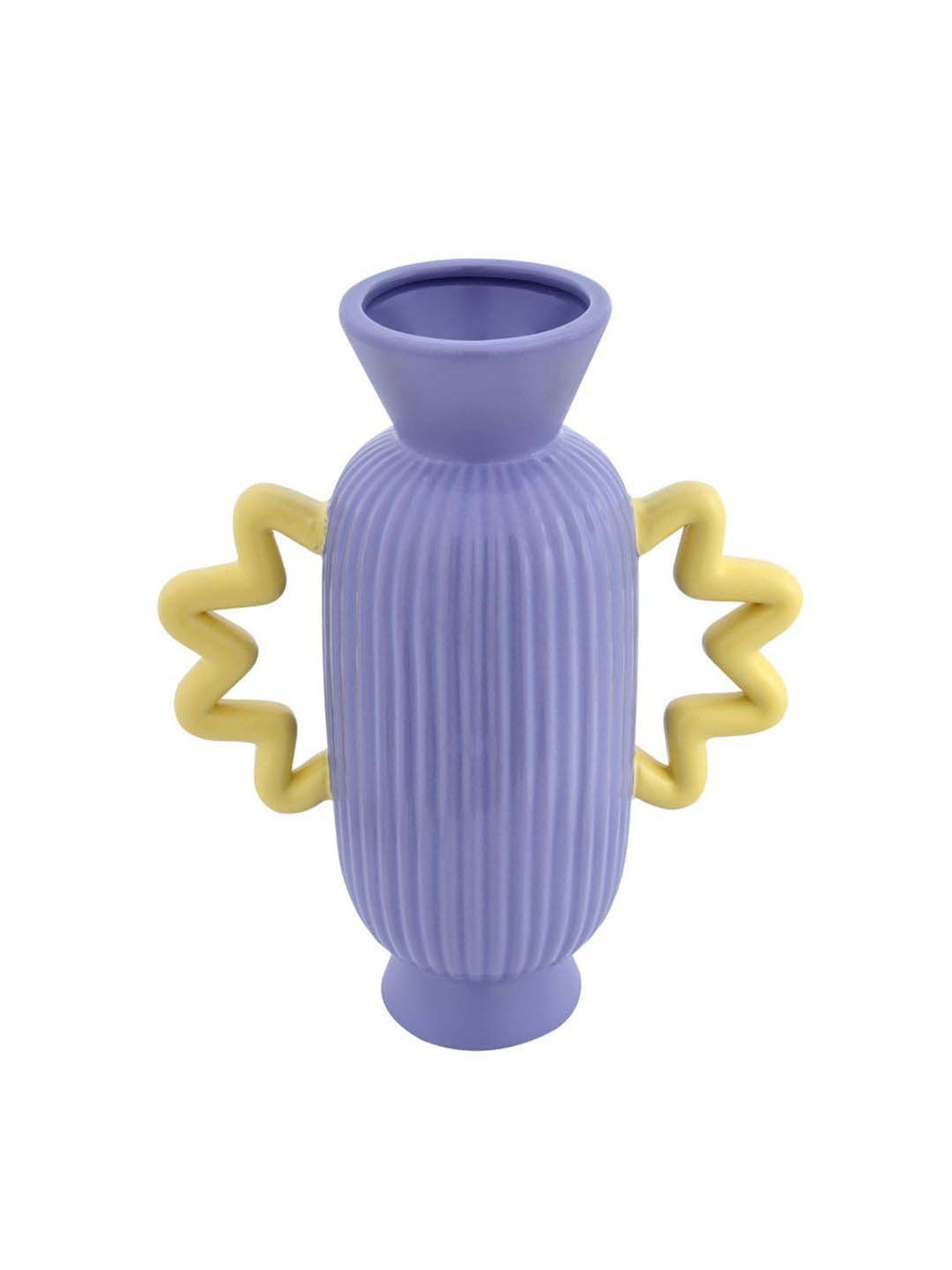 @home Purple & Yellow Dolomite Decorative Fluted Design Vase With 2 Curvy Handles