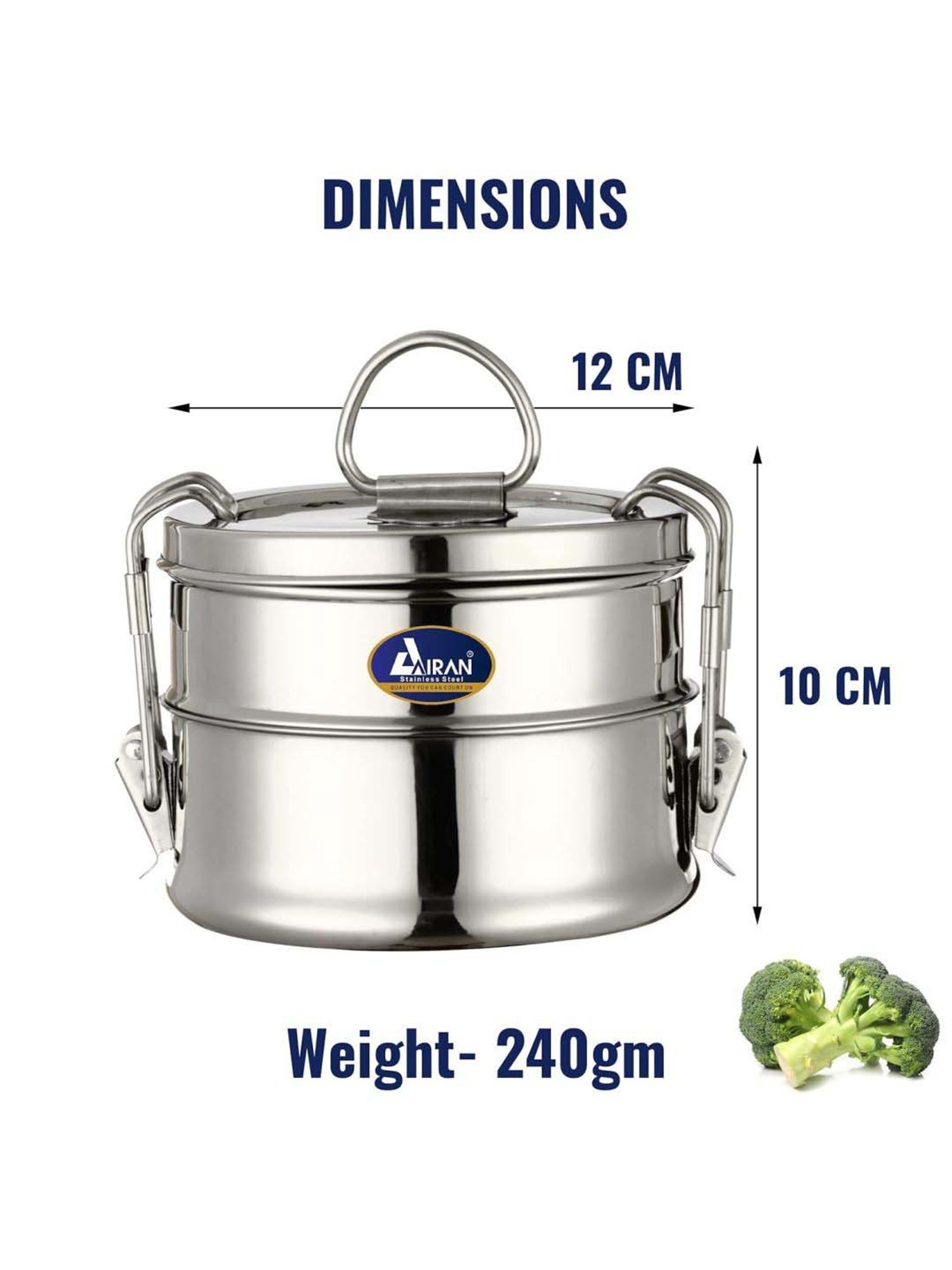 Airan Silver Stainless Steel Travelling Lunch Box Set For Office & School